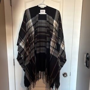 Acne Black and Gray Checkered Poncho
